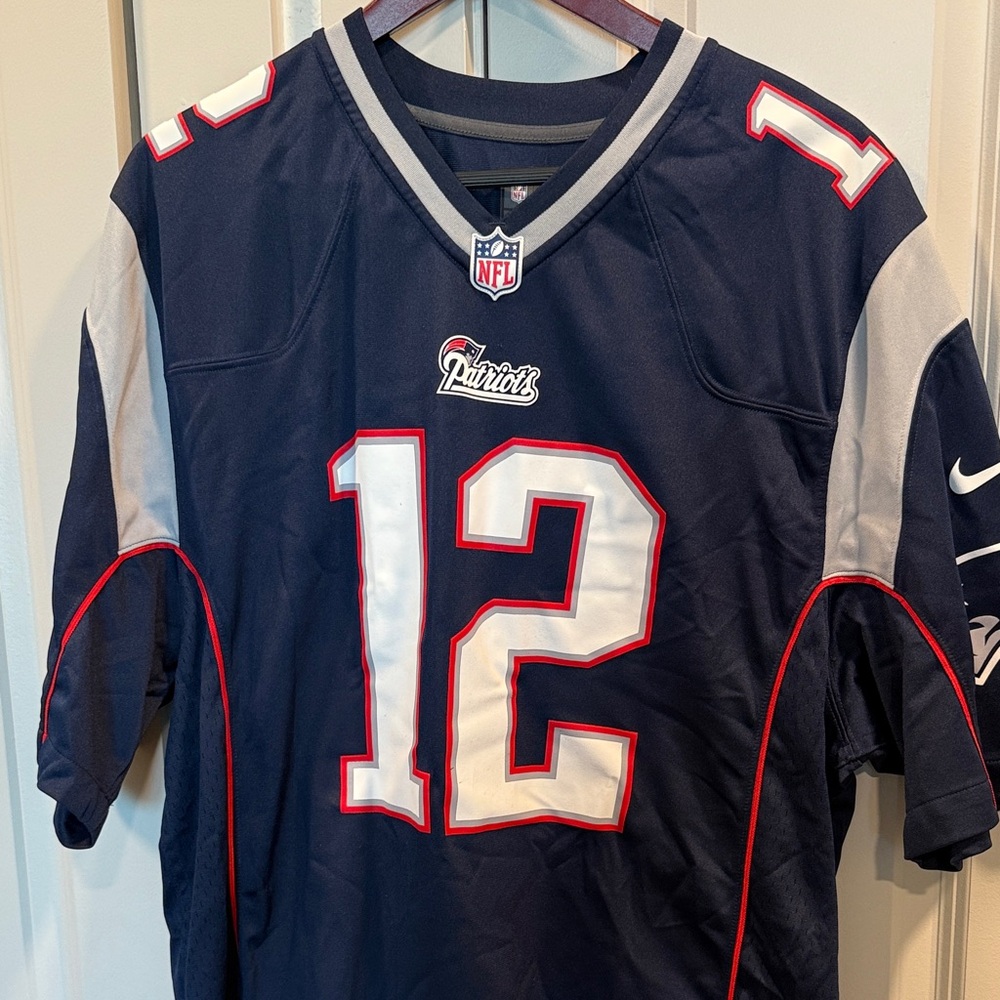 NFL Patriots Navy Jersey with Red and White Details